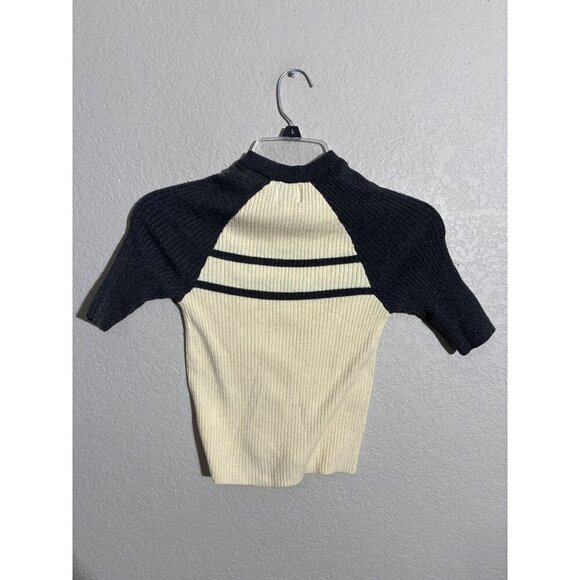 BDG Sweater Womens size XS Raglan Ribbed Knit Top Cream & Black Striped - Picture 2 of 9
